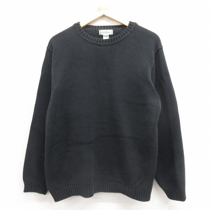 XL★古着 エルエルビーン 長袖 セーター メンズ 90年代 90s 無地 コットン クルーネック スコットランド製 黒 25nov12