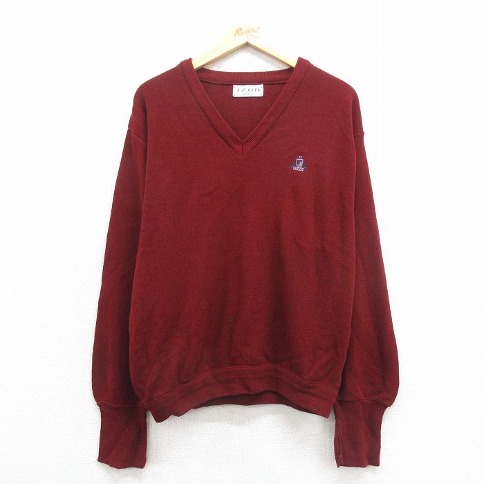 IZOD 90s 長袖セーター ワンポイントロゴ バーガンディ L | 古着