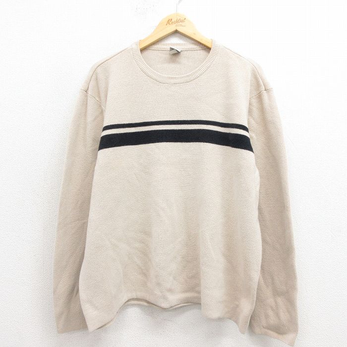 L★古着 オールドネイビー OLD NAVY 長袖 セーター メンズ 00年代 00s クルーネック 薄ベージュ 25nov12