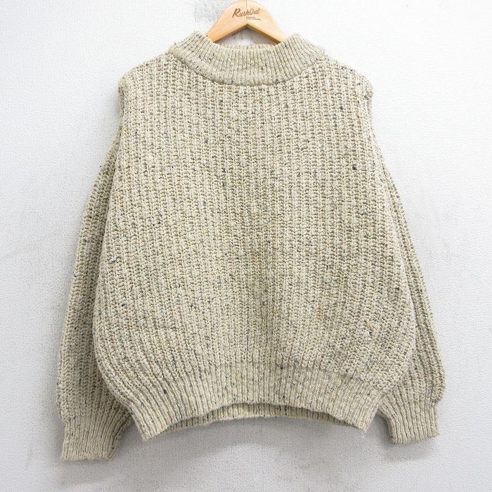 XL★古着 バナナリパブリック 長袖 セーター メンズ 80年代 80s コットン モックネック ハイネック ベージュ他【spe】 25nov13
