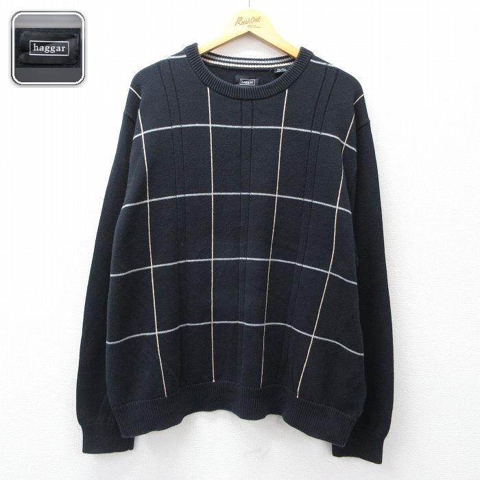 HAGGAR 長袖セーター チェック ブラック XL | 古着