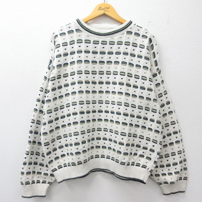 90s 長袖セーター 総柄 ホワイト XL | 古着