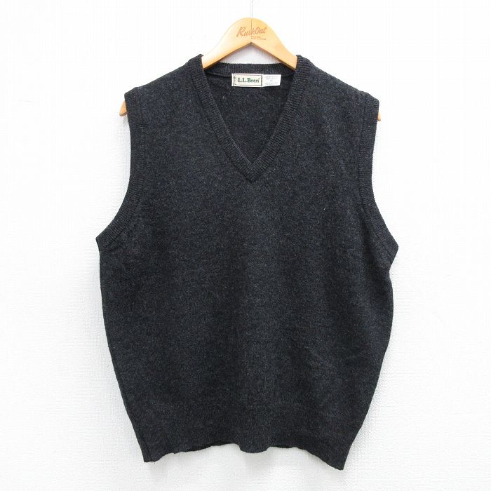 M★古着 エルエルビーン ニット ベスト メンズ 90年代 90s ラムウール Vネック スコットランド製 黒【spe】 25nov15