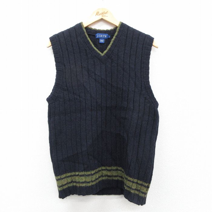 S★古着 ジェイクルー ニット ベスト メンズ 00年代 00s ウール Vネック 紺他 25nov15