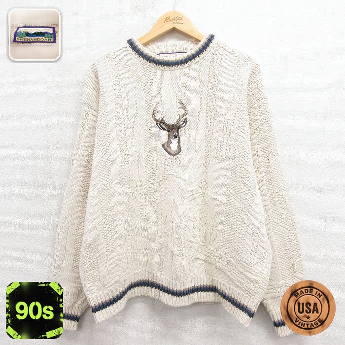 90s 長袖セーター シカ 生成り ベージュ XL | 古着