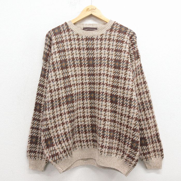 XL★古着 リバティ 長袖 セーター メンズ 00年代 00s クルーネック USA製 ベージュ 霜降り他 25nov17