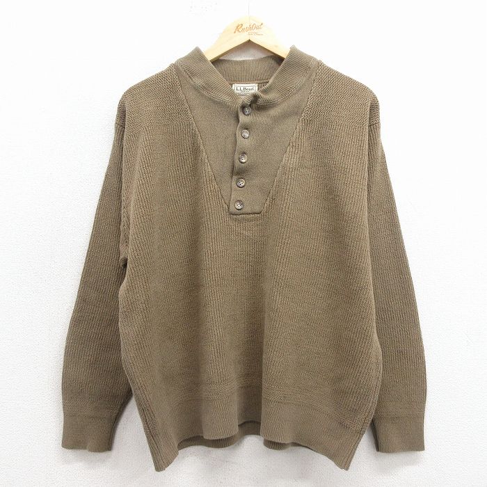 【20%OFF】XL★古着 エルエルビーン 長袖 セーター メンズ 00年代 00s 無地 ヘンリーネック 緑 25nov17