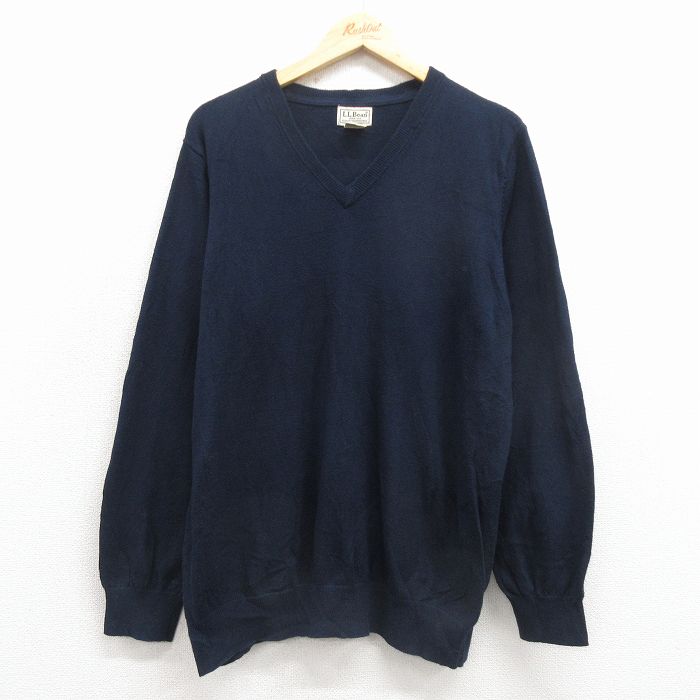 【20%OFF】L★古着 エルエルビーン 長袖 セーター メンズ 00年代 00s 無地 カシミア Vネック 紺 25nov17