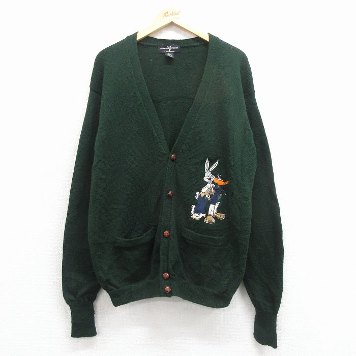 ルーニーテューンズ 90s 長袖カーディガン バッグスバニー刺繍 グリーン L | 古着