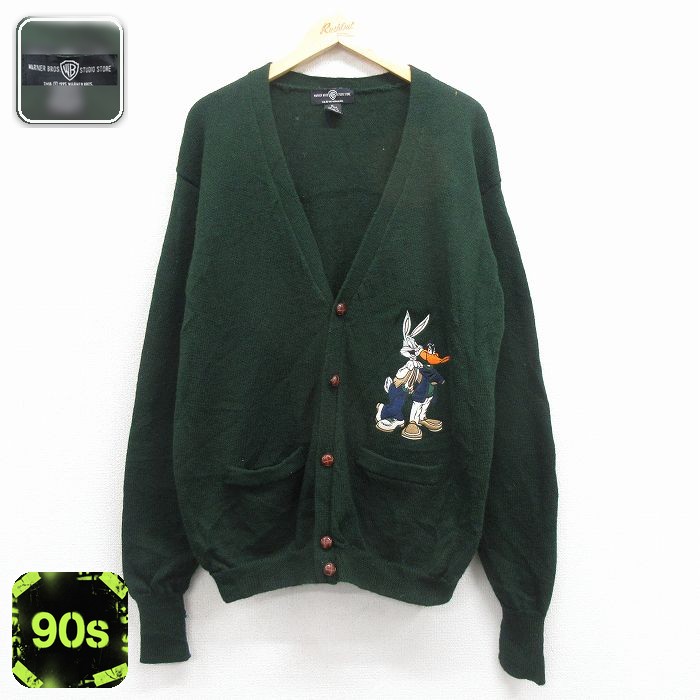 ルーニーテューンズ 90s 長袖カーディガン バッグスバニー刺繍 グリーン L | 古着