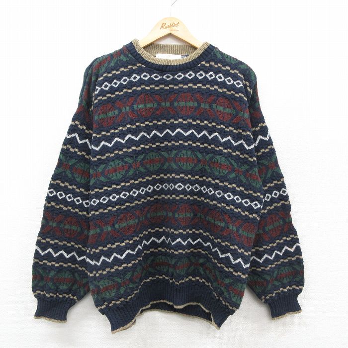 90s 長袖セーター 手織り ネイビー L | 古着