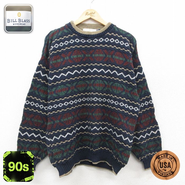 90s 長袖セーター 手織り ネイビー L | 古着