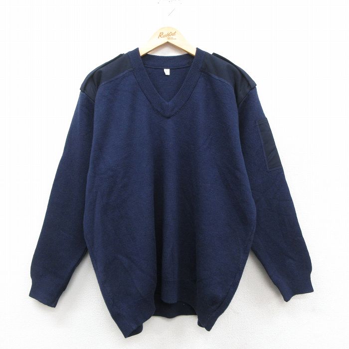 ミリタリー 長袖セーター ヒジ当て ネイビー L | 古着