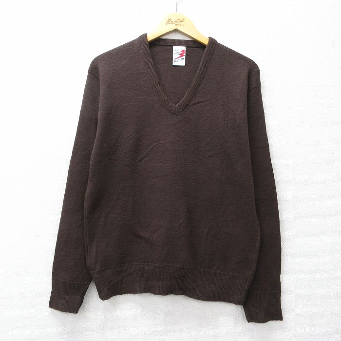 M★古着 ピューリタン 長袖 セーター メンズ 70年代 70s Vネック 茶 25nov21
