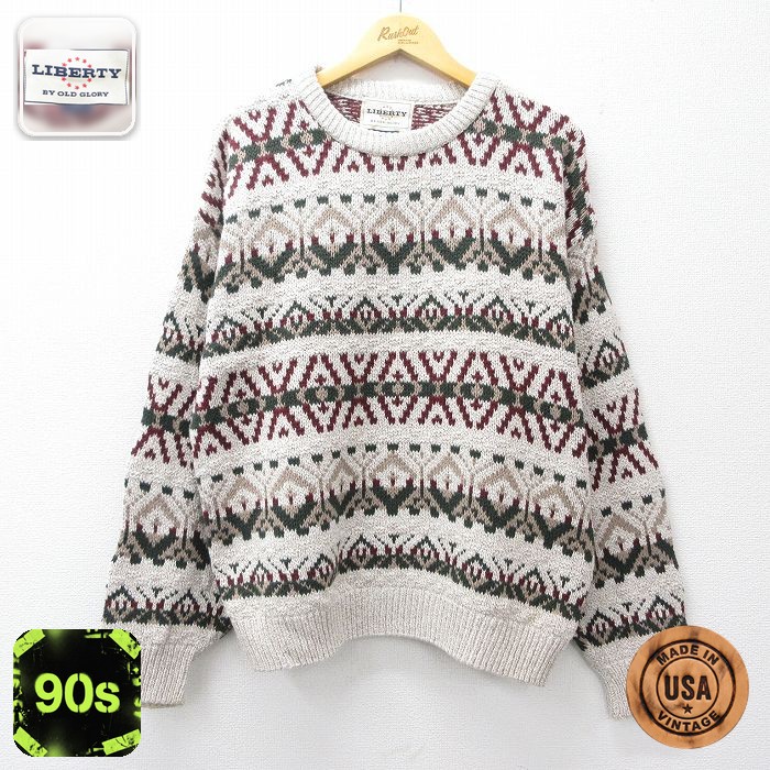 リバティ 90s 長袖セーター フェアアイル ベージュ XL | 古着