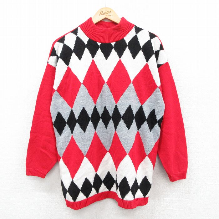 90s 長袖セーター モックネック レッド L | 古着