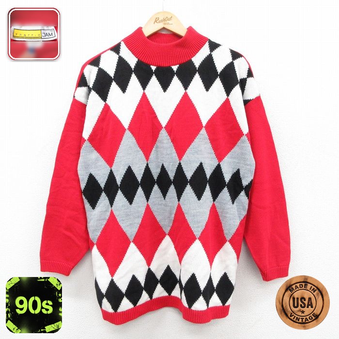 90s 長袖セーター モックネック レッド L | 古着