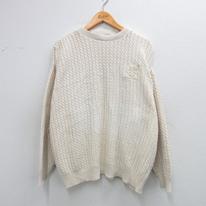 90s 長袖セーター 手織り 生成り ベージュ XL | 古着