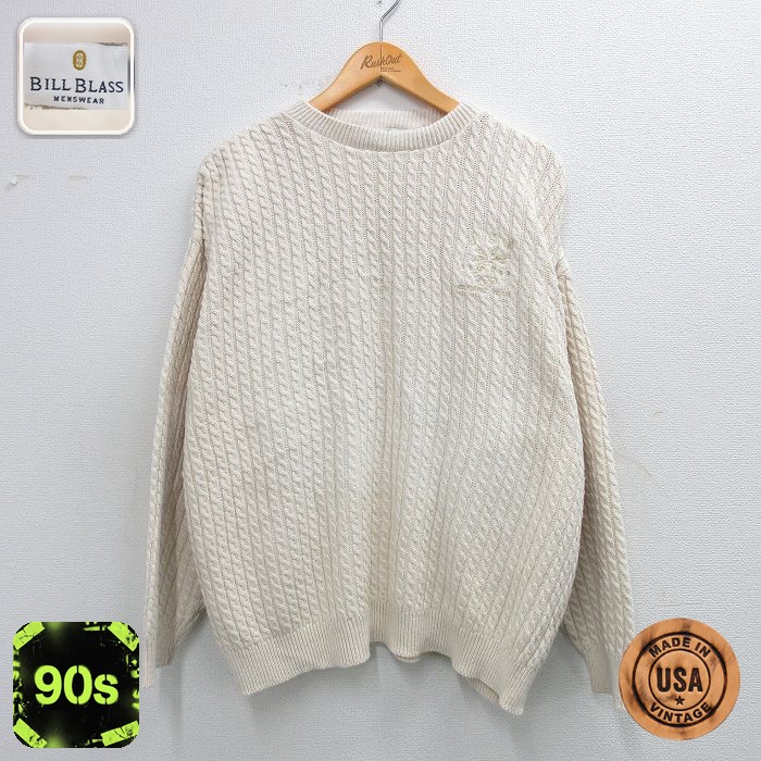 90s 長袖セーター 手織り 生成り ベージュ XL | 古着