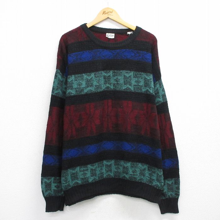 ノルディック 90s 長袖セーター 雪柄 ブラック XL | 古着