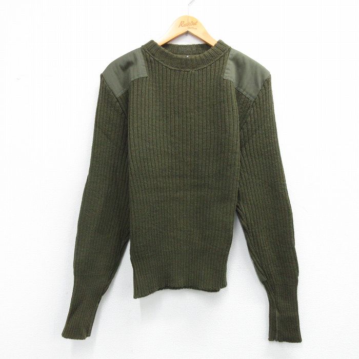 S★古着 長袖 コマンド セーター メンズ 90年代 90s ミリタリー 肩ヒジ当て ウール クルーネック USA製 濃緑【spe】 25nov28