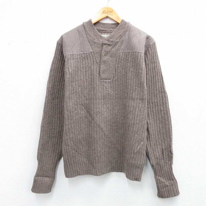 M★古着 エルエルビーン 長袖 セーター メンズ 00年代 00s 肩ヒジ当て ラムウール ヘンリーネック グレー系【spe】 25nov28