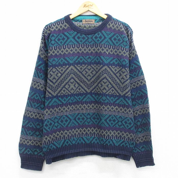 ジャンセン 90s 長袖セーター 総柄 ネイビー L | 古着