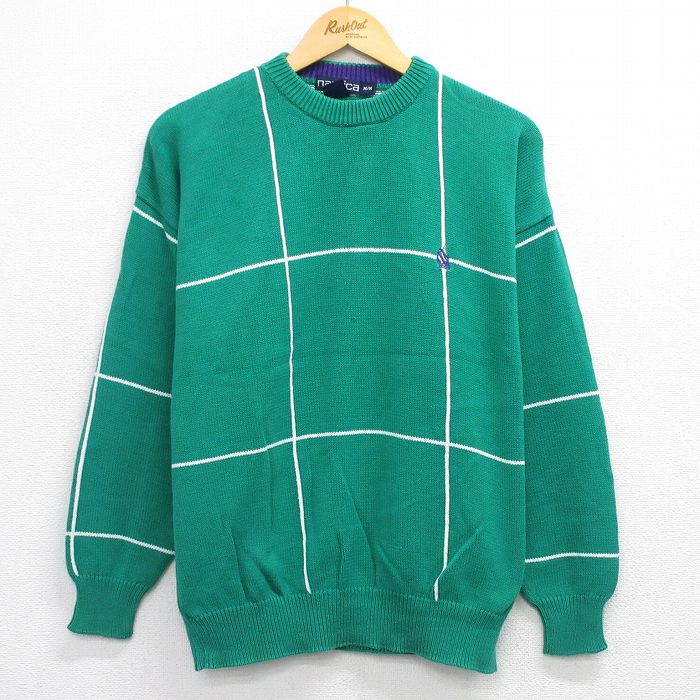 ノーティカ 90s 長袖セーター ワンポイントロゴ グリーンチェック L | 古着