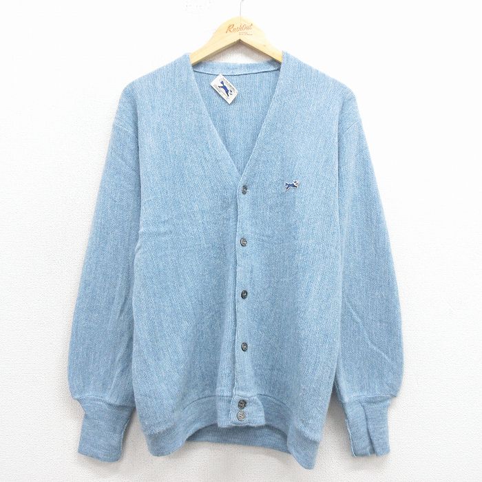 【20%OFF】M★古着 JCペニー The Fox 長袖 ニット カーディガン メンズ 80年代 80s ワンポイントロゴ アクリル USA製 薄紺 霜降り 25nov29
