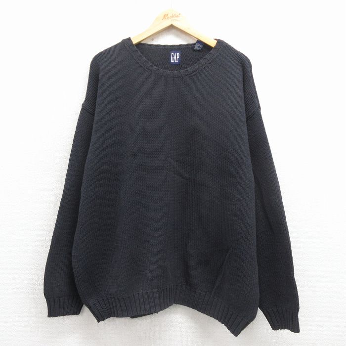 XL★古着 ギャップ GAP 長袖 セーター メンズ 90年代 90s 無地 大きいサイズ コットン クルーネック 黒【spe】 25nov29