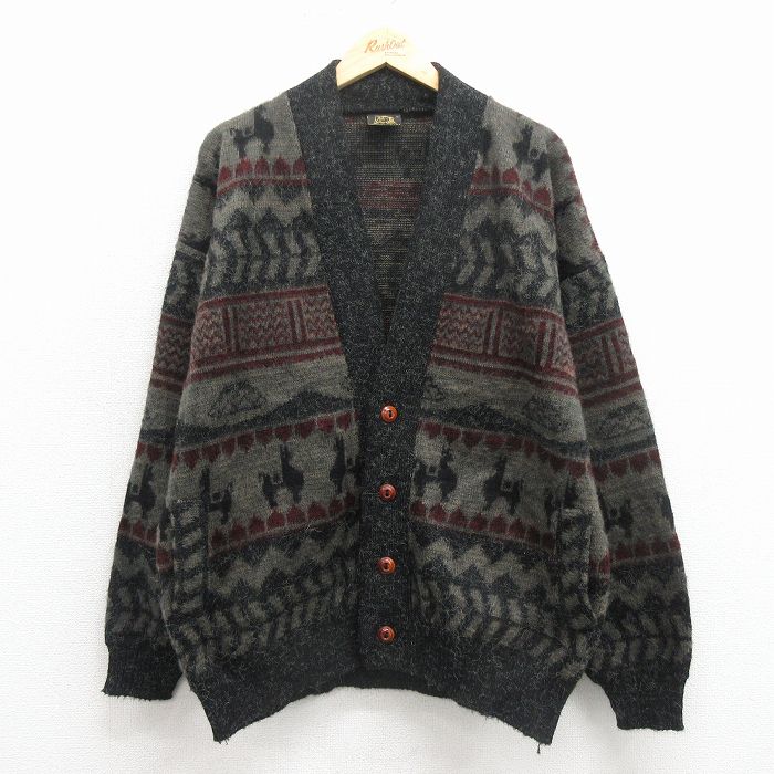 XL★古着 TEJIDOS RUMINAHUI 長袖 ニット カーディガン メンズ 00年代 00s ウール エクアドル製 ベージュ【spe】 25nov29