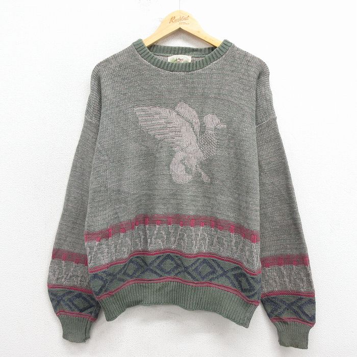 90s 長袖セーター 鳥 グレー L | 古着