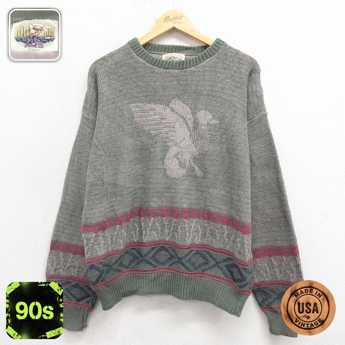 90s 長袖セーター 鳥 グレー L | 古着