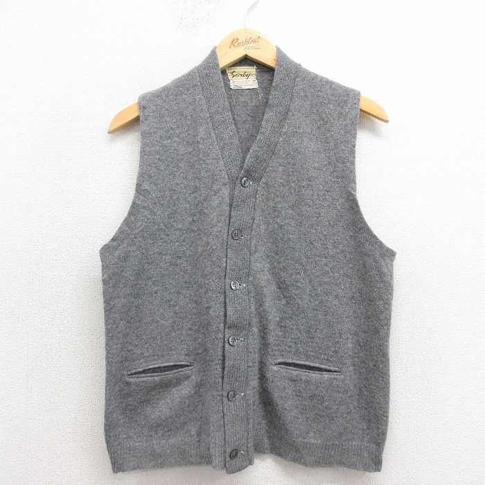 【20%OFF】S★古着 ニット ベスト メンズ 70年代 70s グレー 25dec01