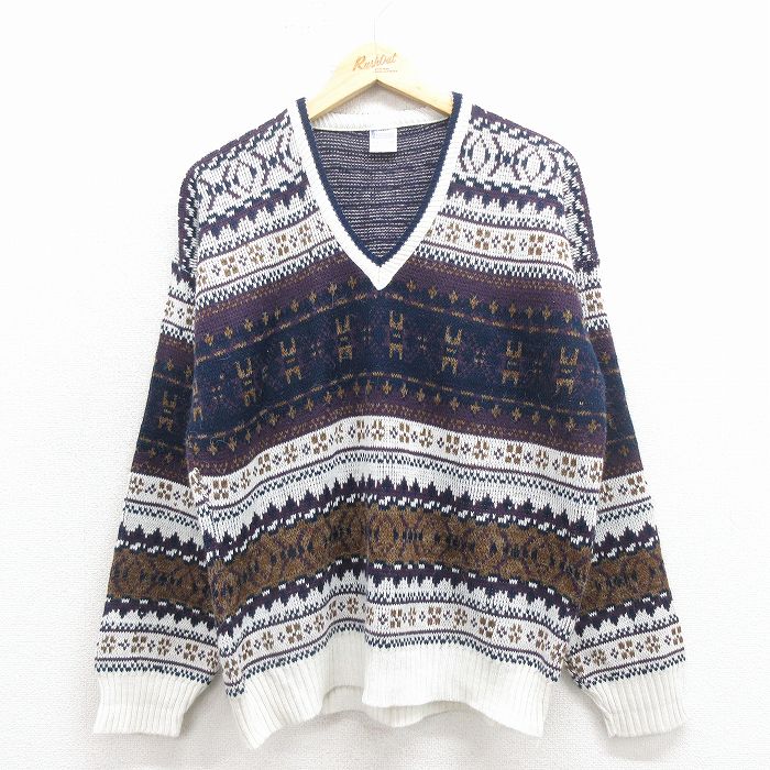 90s 長袖セーター フェアアイル ホワイト L | 古着