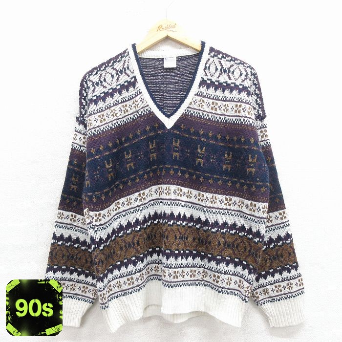 90s 長袖セーター フェアアイル ホワイト L | 古着