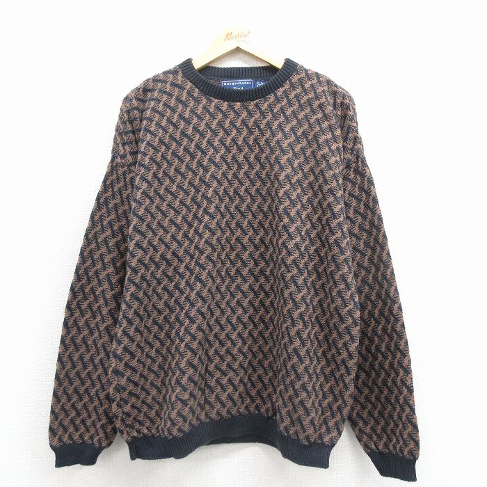 XL★古着 長袖 セーター メンズ 90年代 90s コットン クルーネック USA製 茶他 25dec01