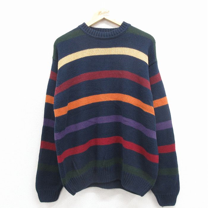 【20%OFF】XL★古着 ドッカーズ 長袖 セーター メンズ クルーネック 紺他 ボーダー 25dec01