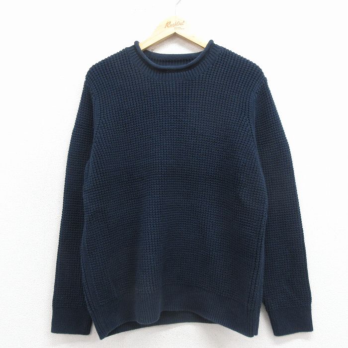 L★古着 エルエルビーン 長袖 セーター メンズ 00年代 00s 無地 コットンモックネック ハイネック 紺 25dec01