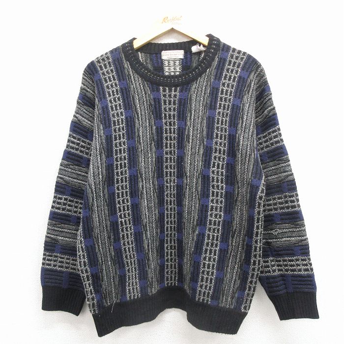 【20%OFF】M★古着 長袖 セーター メンズ 90年代 90s クルーネック イタリア製 紫他 25dec01
