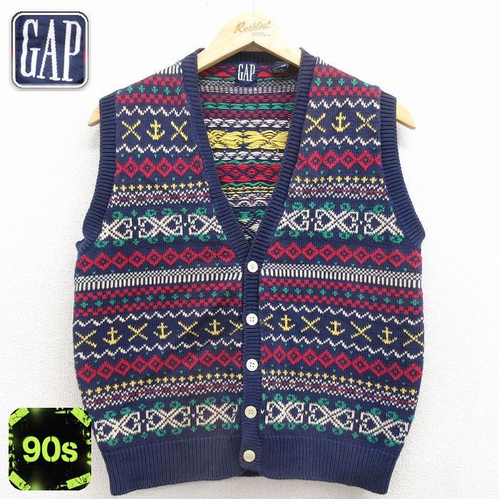 ギャップ 90s ニットベスト フェアアイル ネイビー S | 古着