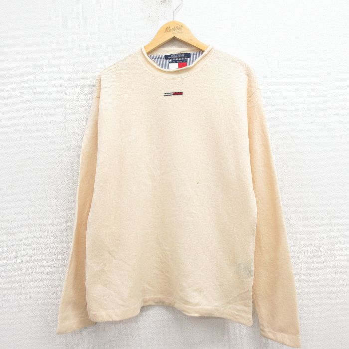トミーヒルフィガー 90s 長袖シャツ ワンポイントロゴ ベージュ M | 古着