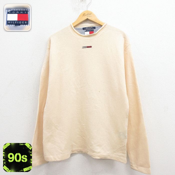 トミーヒルフィガー 90s 長袖シャツ ワンポイントロゴ ベージュ M | 古着
