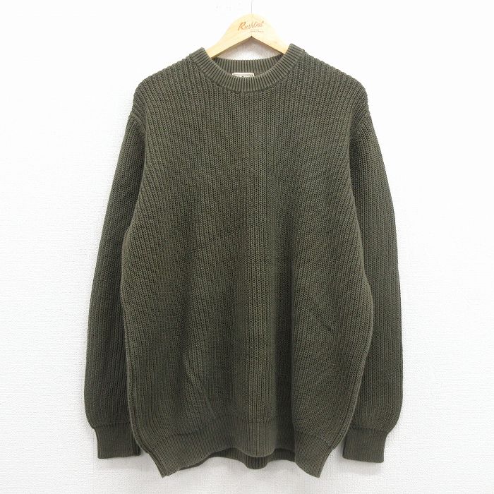 XL★古着 エルエルビーン 長袖 セーター メンズ 00年代 00s 無地 コットン クルーネック 緑 25dec02