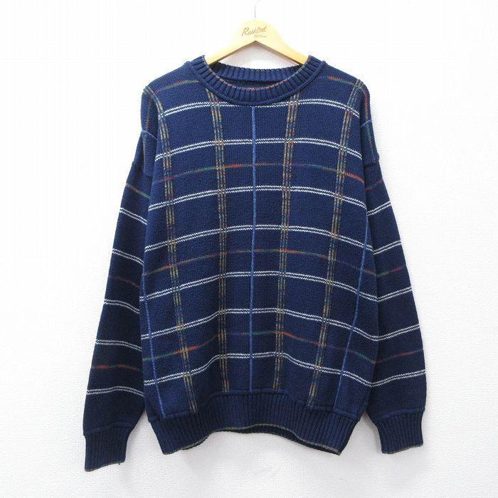 ラルフローレン 90s セーター ネイビーチェック XL | 古着