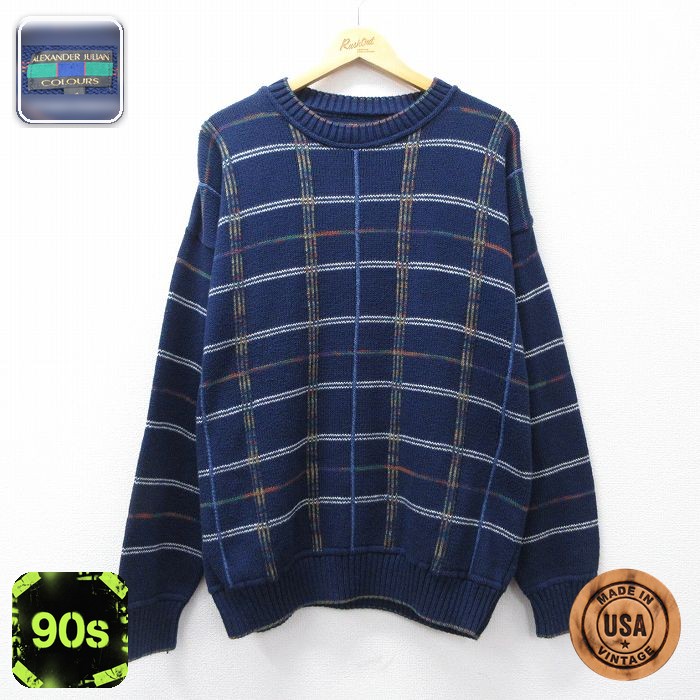 ラルフローレン 90s セーター ネイビーチェック XL | 古着