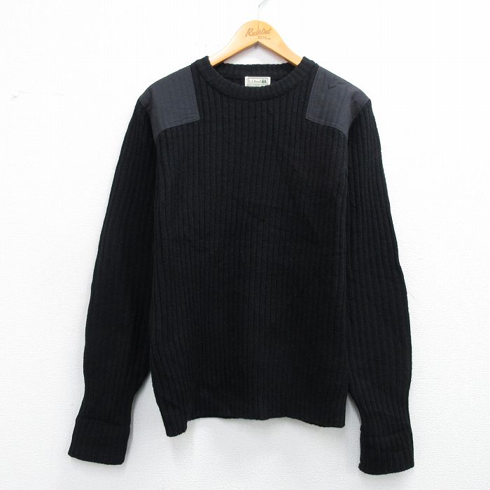 S★古着 エルエルビーン 長袖 コマンド セーター メンズ 00年代 00s 肩ひじ当て ラムウール クルーネック 黒【spe】 25dec04