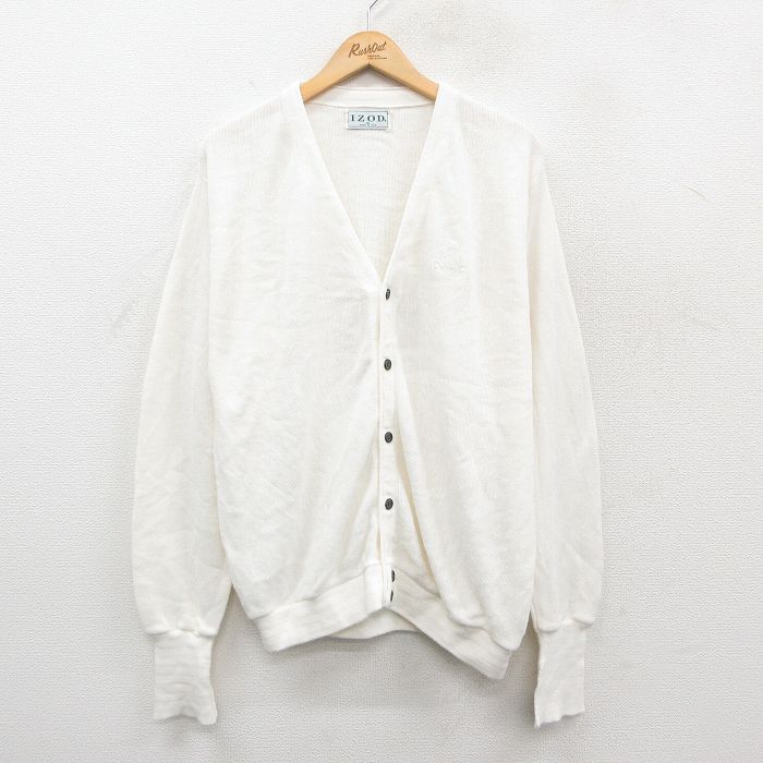 IZOD 90s 長袖カーディガン ワンポイントロゴ ホワイト XL | 古着