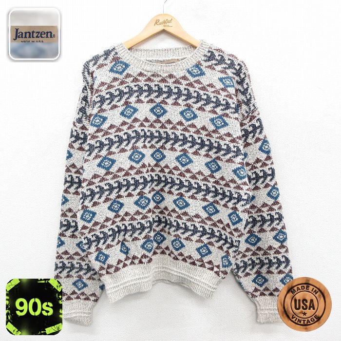 【50%OFF】ジャンセン 90s 長袖セーター 総柄 グレー L | 古着