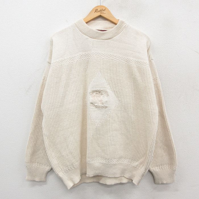 90s 長袖セーター ゴルフ刺繍 生成り ベージュ XL | 古着